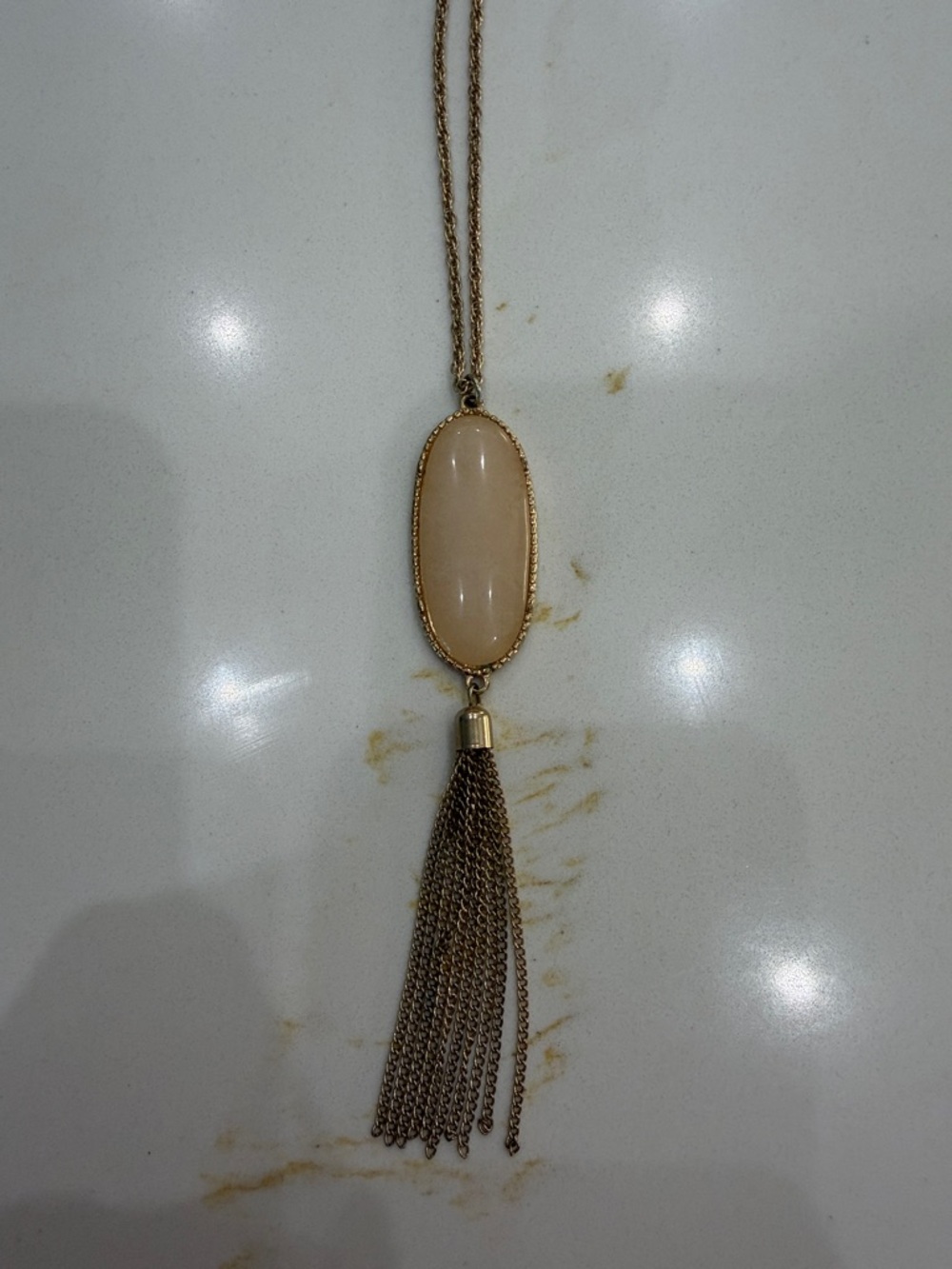 Kendra Scott Gold Chain Tassel Pendant Necklace with Light Pink Stone